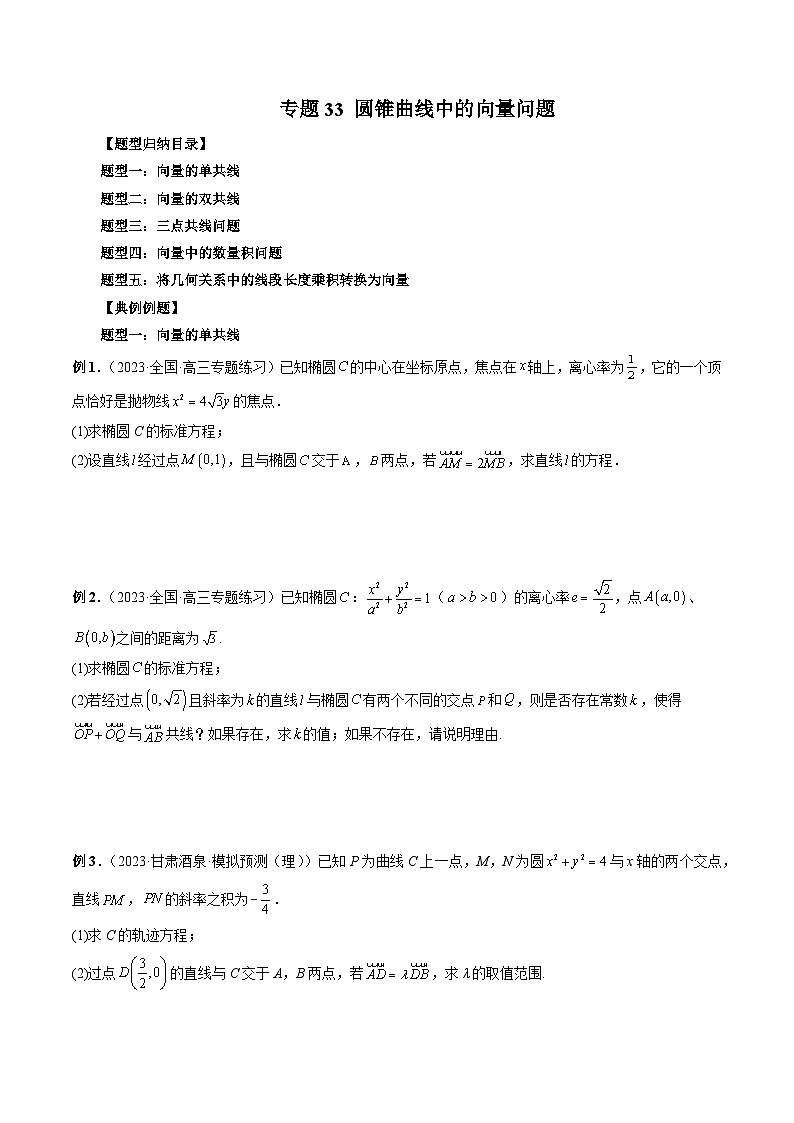 新高考数学大一轮复习讲义之方法技巧专题33圆锥曲线中的向量问题(原卷版+解析)01