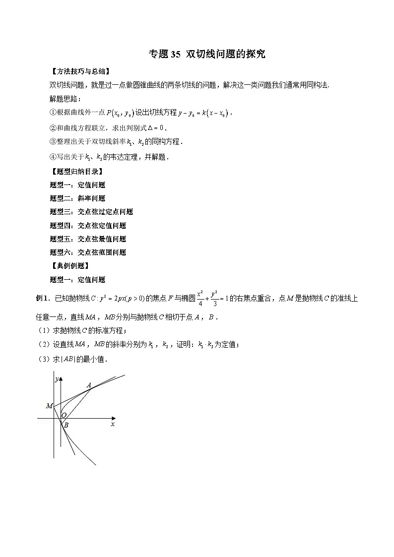 新高考数学大一轮复习讲义之方法技巧专题35双切线问题的探究(原卷版+解析)第1页