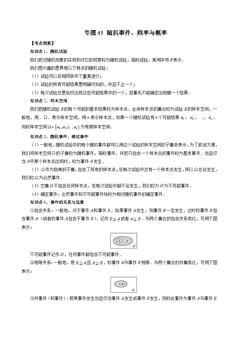 新高考数学大一轮复习讲义之方法技巧专题45随机事件、频率与概率(原卷版+解析)第1页
