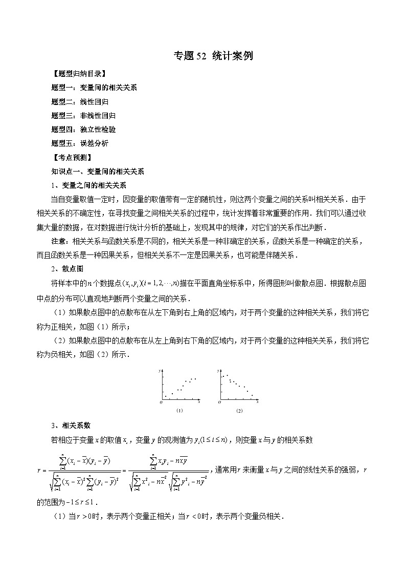 新高考数学大一轮复习讲义之方法技巧专题52统计案例(原卷版+解析)第1页