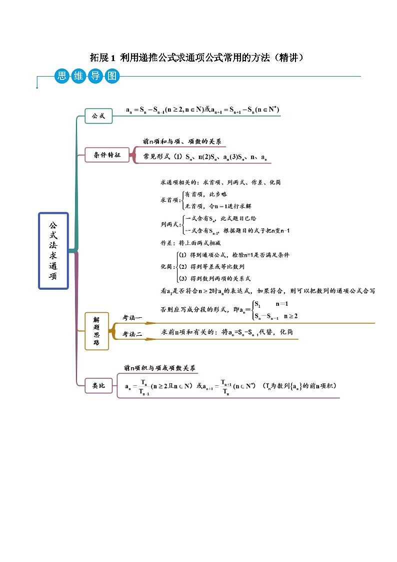 (人教A版2019选择性必修第二册)高二数学拓展1利用递推公式求通项公式(精讲)(原卷版+解析)01