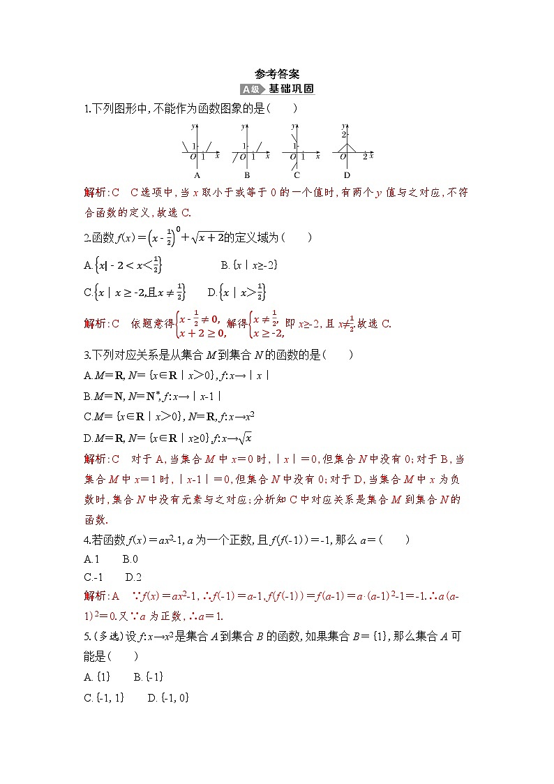 新人教A版 高中数学必修第一册 3.1.1《函数的概念(一)》专题练习（附答案）01