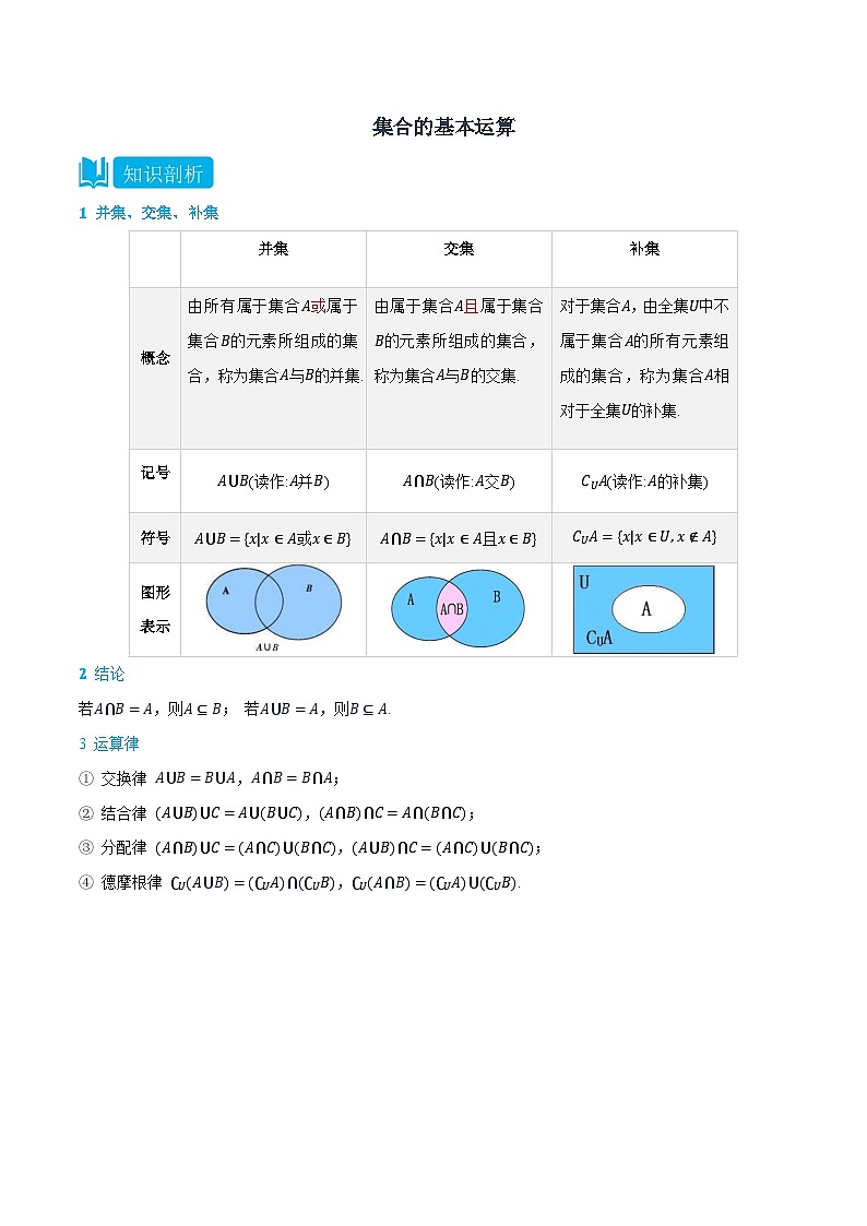 2024年高中数学(必修第一册)1.3集合的基本运算精品讲义(学生版+解析)第1页