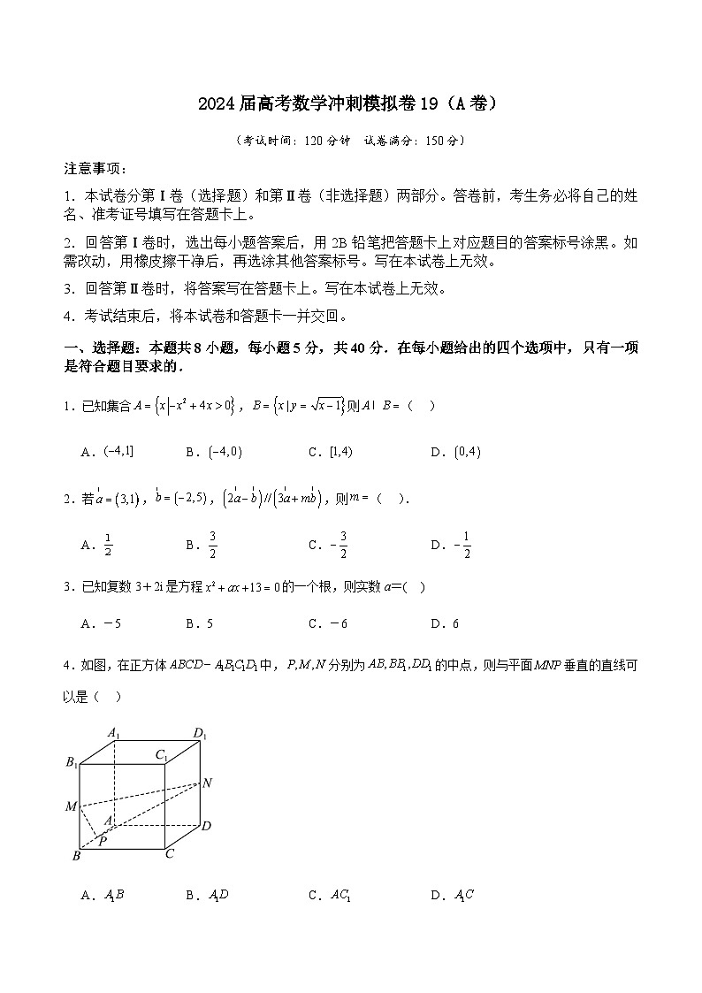 2024届高考数学冲刺模拟卷19（A卷）第1页