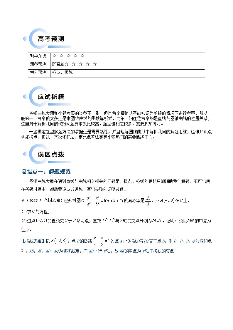 通关秘籍09 圆锥曲线大题（易错点+六大题型）（解析版）-备战2024年高考数学抢分秘籍（新高考专用）第2页