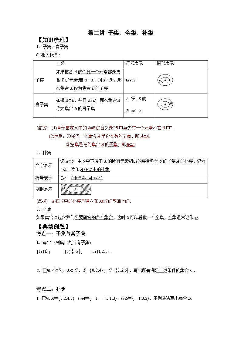 第02讲 子集、全集、补集（学生版）-数学同步讲义（苏教版必修一）第1页