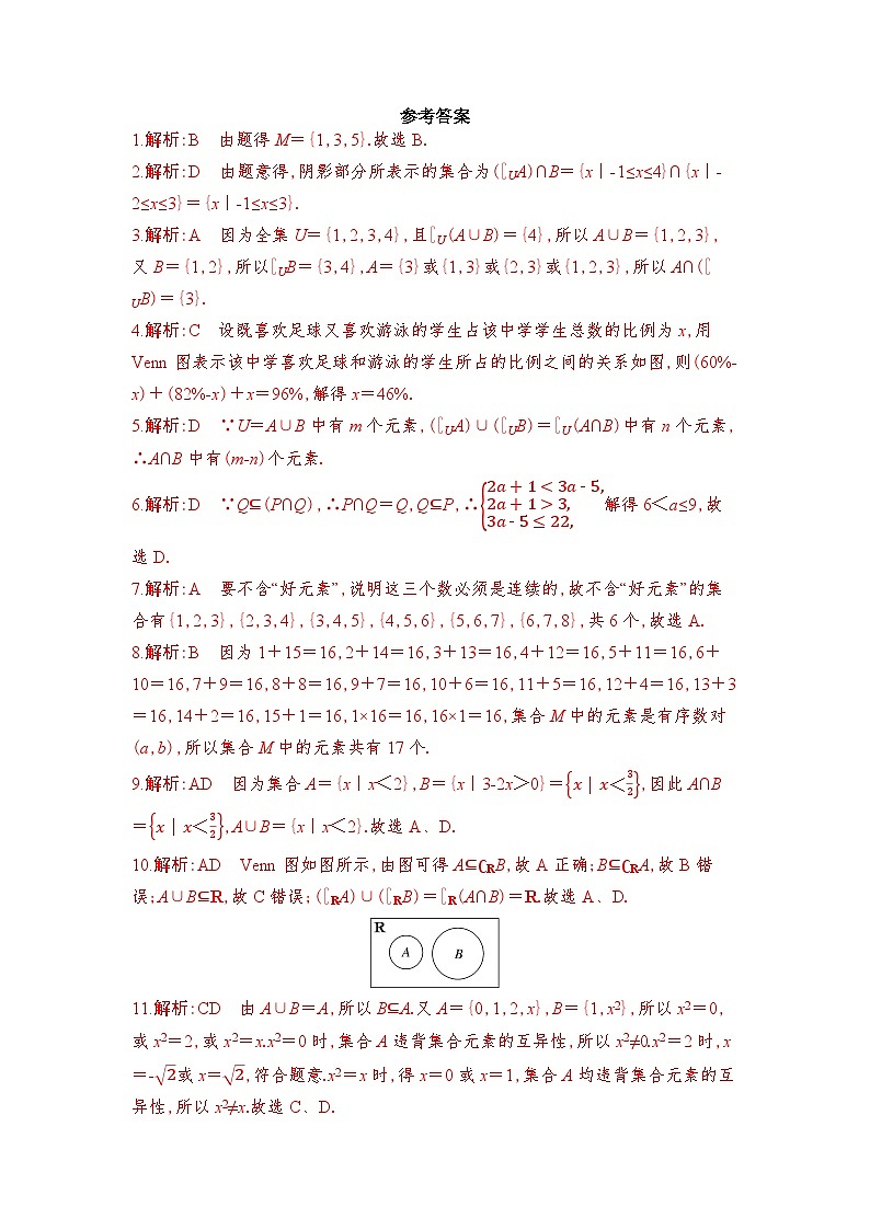 新人教A版 高中数学必修第一册 《第一章章末复习之集合的综合问题》专题练习（附答案）01