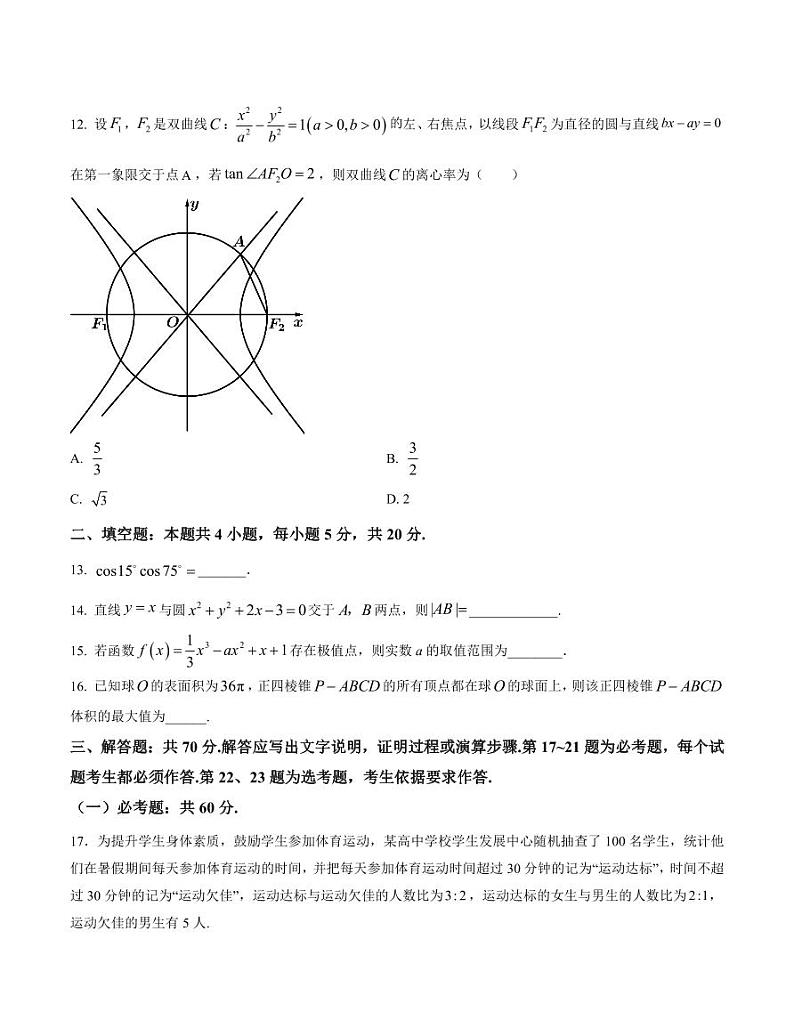 2024年高考压轴卷——数学（文）试题（全国甲卷） 含解析第3页