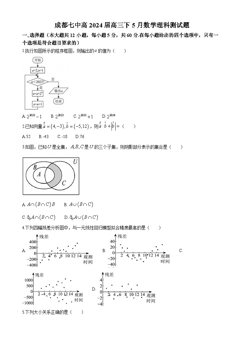 2024成都七中高三下学期5月模拟考试数学（理）含答案第1页