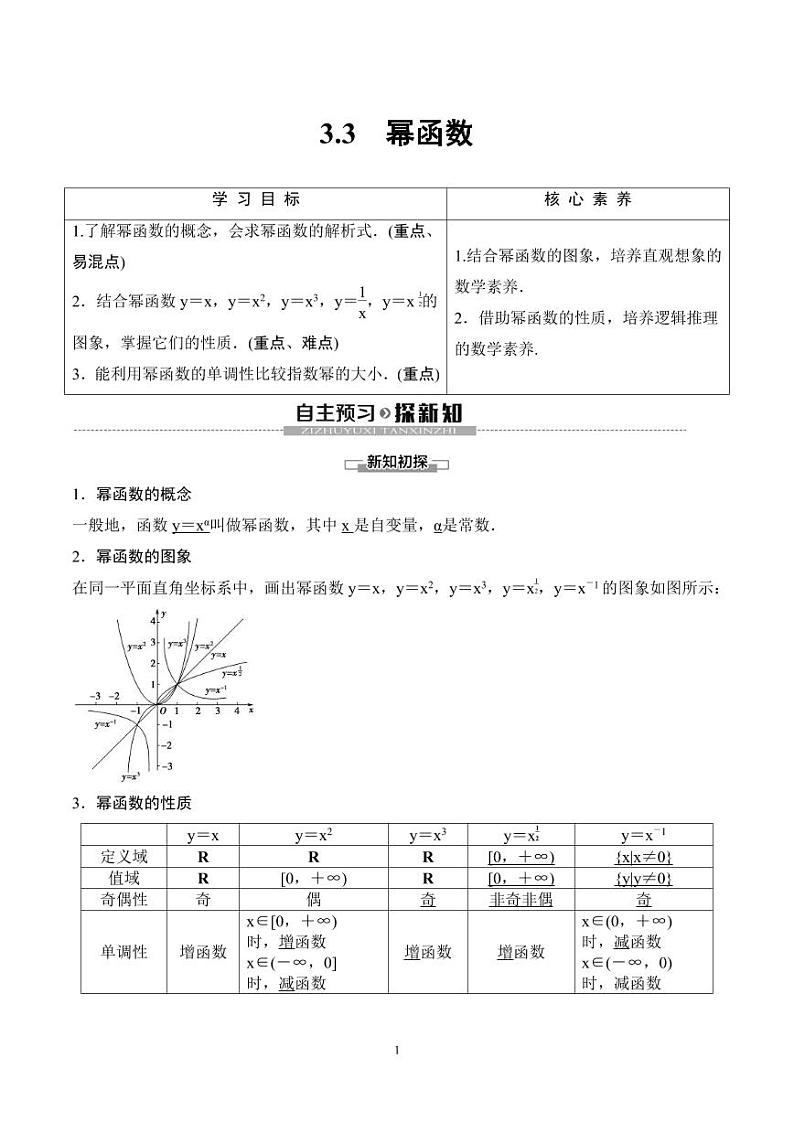 （人教A版）2024年高中数学高一暑假讲义+练习12《幂函数》(原卷版)第1页