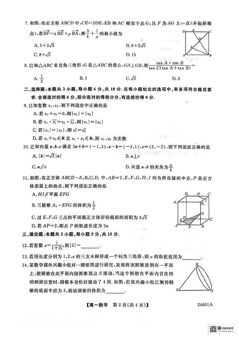 2024新未来高一年级五月联考数学试卷及参考答案02