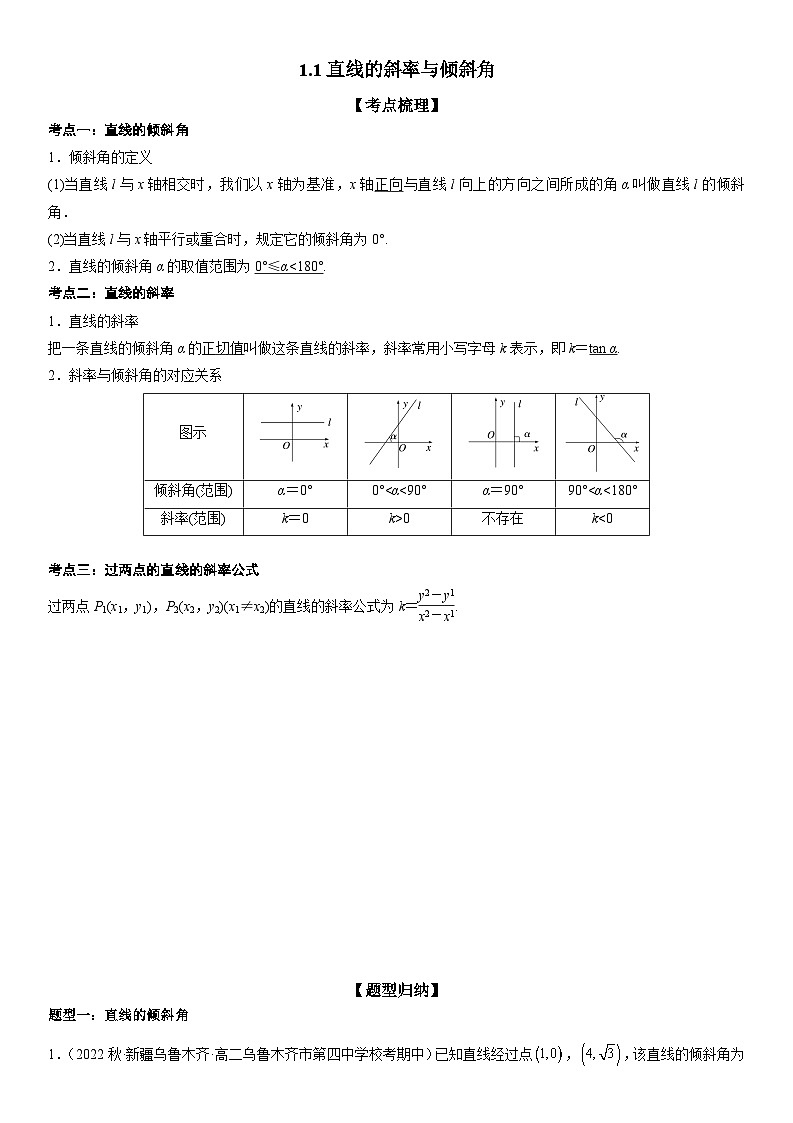 1.1直线的斜率与倾斜角（原卷版+解析版）01