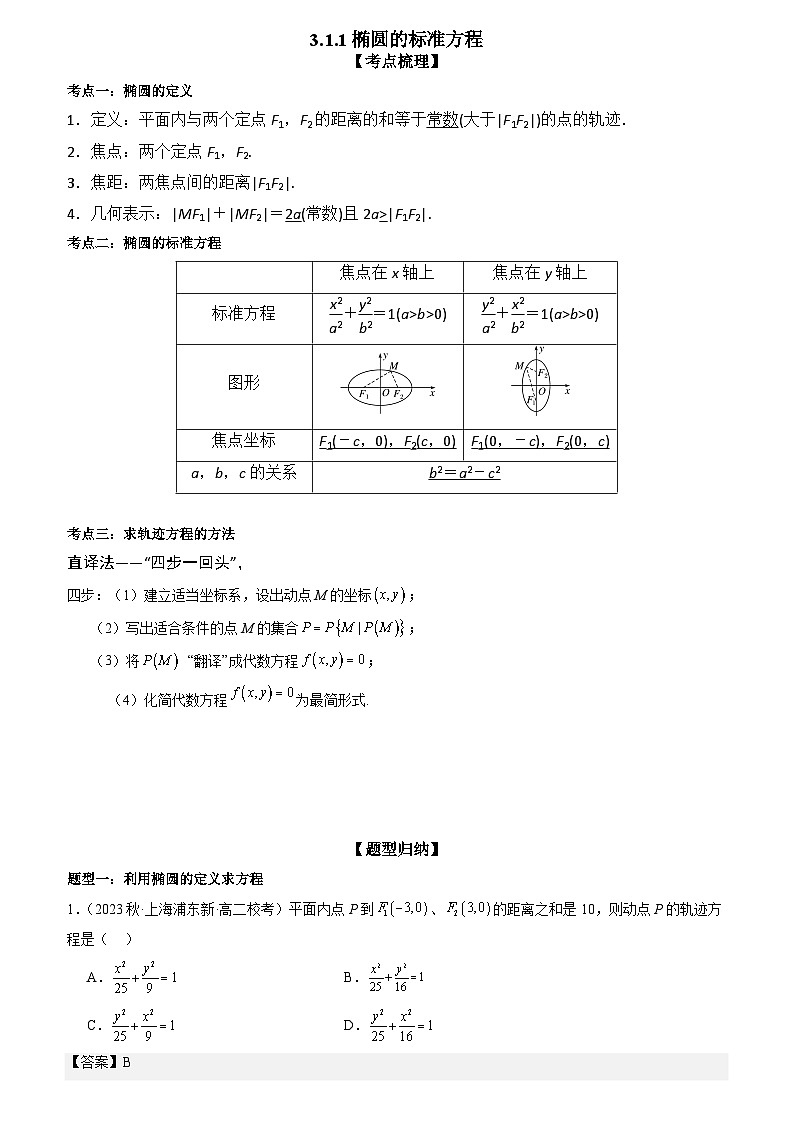 3.1.1椭圆的标准方程 （原卷版+解析版）01