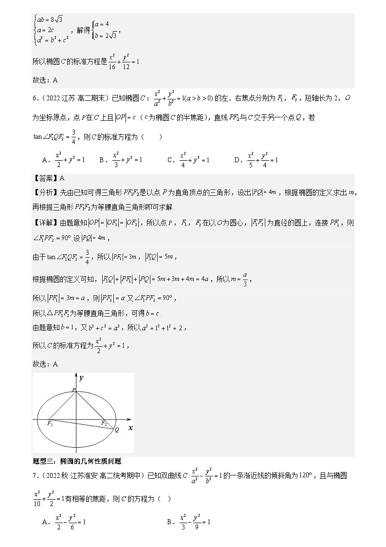 专题强化一：椭圆的几何性质与直线与椭圆位置关系题型归纳 （原卷版+解析版）03