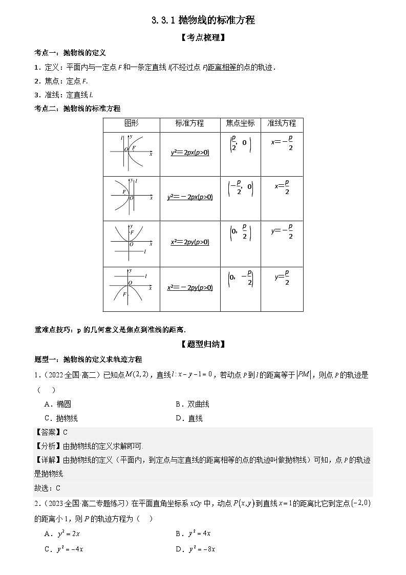3.3.1抛物线的标准方程（解析版）第1页