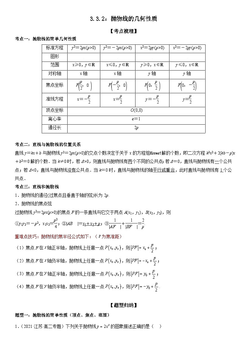 3.3.2抛物线的简单几何性质 （解析版）第1页