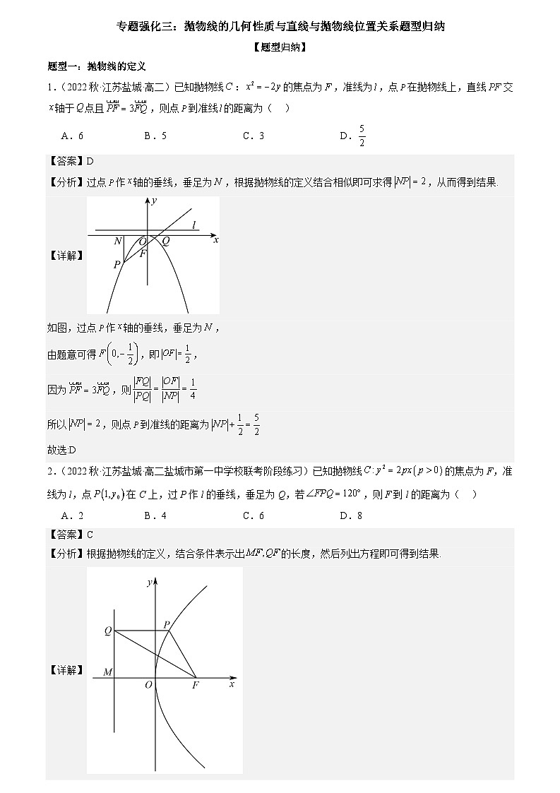 专题强化三：抛物线的几何性质与直线与抛物线位置关系题型归纳 （原卷版+解析版）01