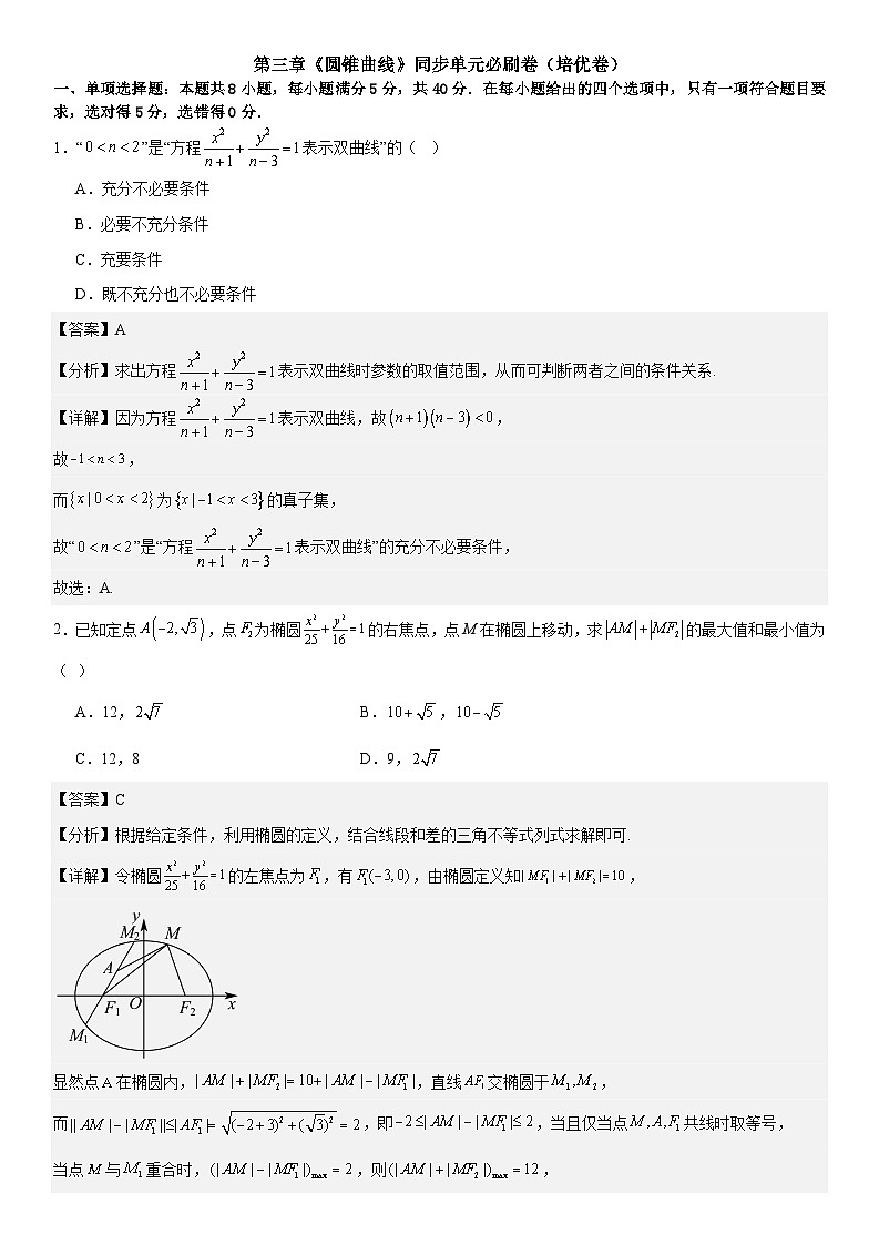 第三章《圆锥曲线》同步单元必刷卷（培优卷） （原卷版+解析版）01
