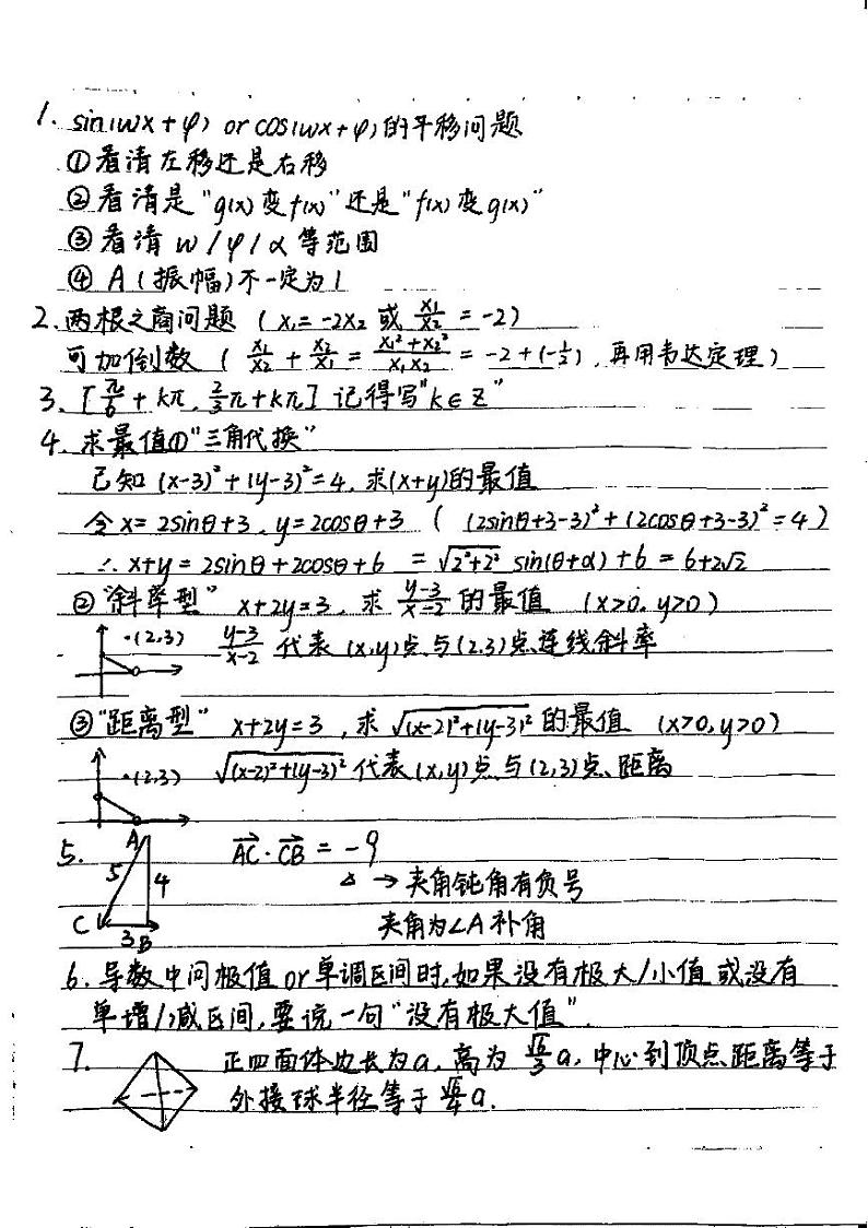 高考数学最后冲刺——考前提醒笔记03