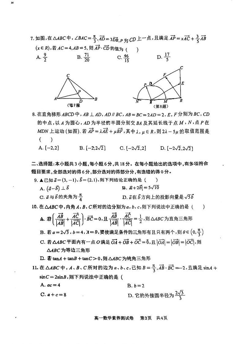 江西师范大学附属中学2023-2024学年高一下学期5月数学素养测试卷02
