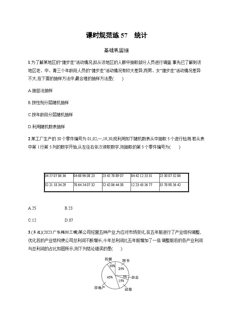 新教材(广西专版)高考数学一轮复习课时规范练第十章57统计含答案01
