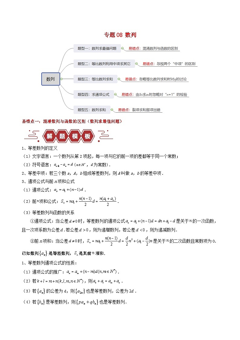 新高考专用备战2024年高考数学易错题精选专题08数列教师版第1页