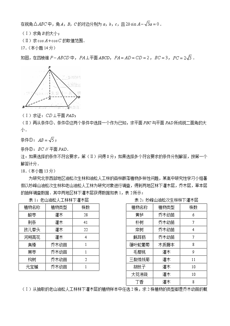 2024年北京市石景山区高三下学期3月统一练习数学试卷含答案03
