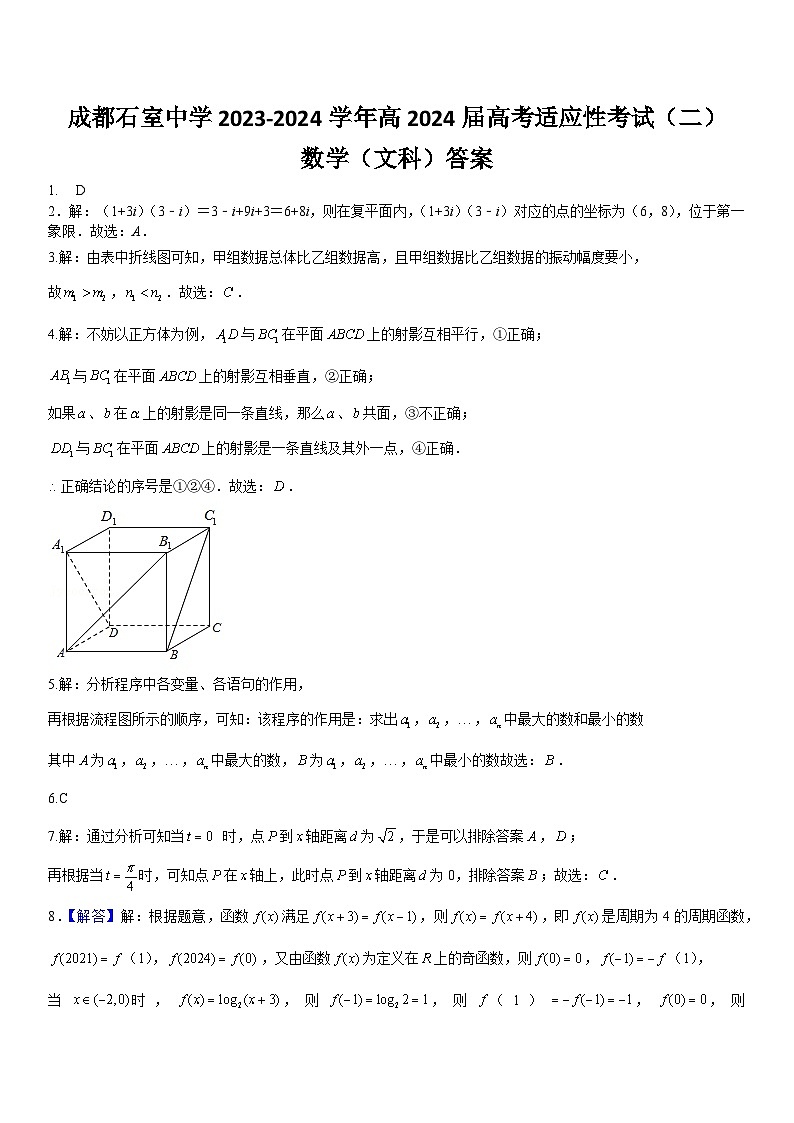四川省成都市石室中学2024届高三下学期高考适应性考试（二）文科数学试卷01