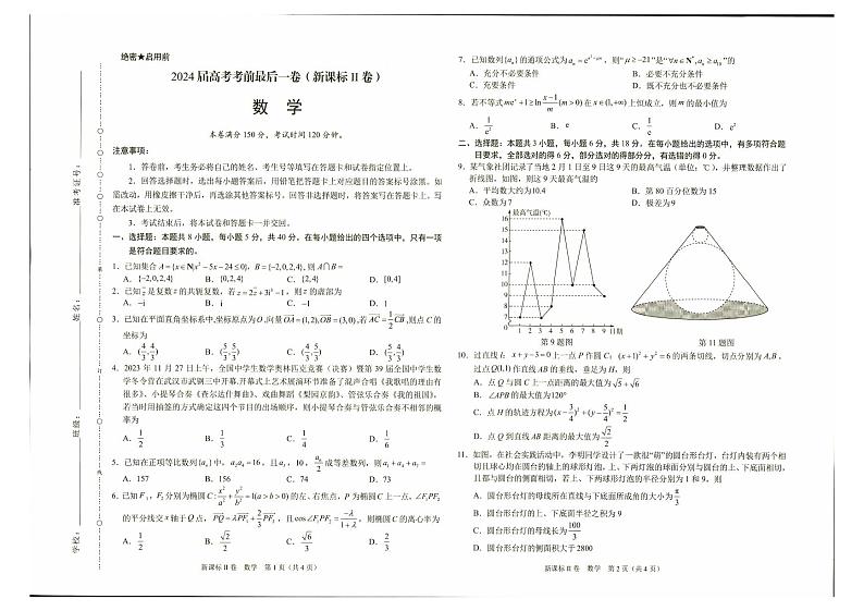 数学-2024届高考考前最后一卷（新课标II卷）第1页