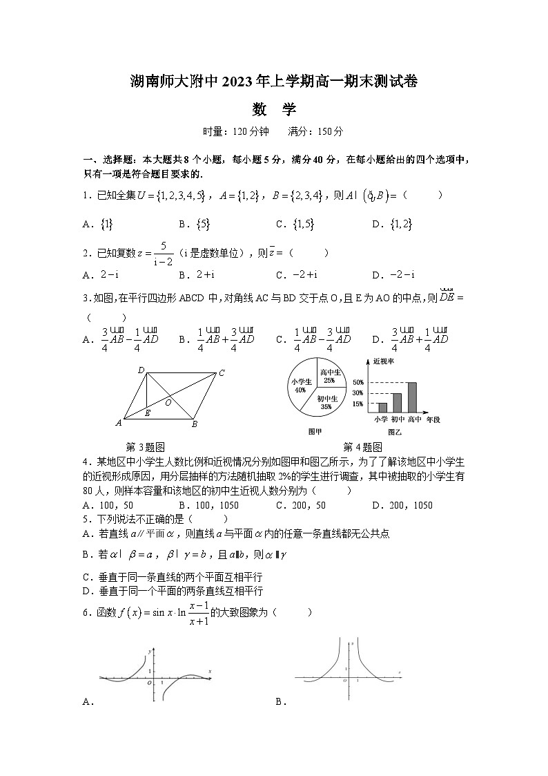 湖南省长沙市湖南师范大学附属中学2022-2023学年高一下学期期末考试数学试题及参考答案01