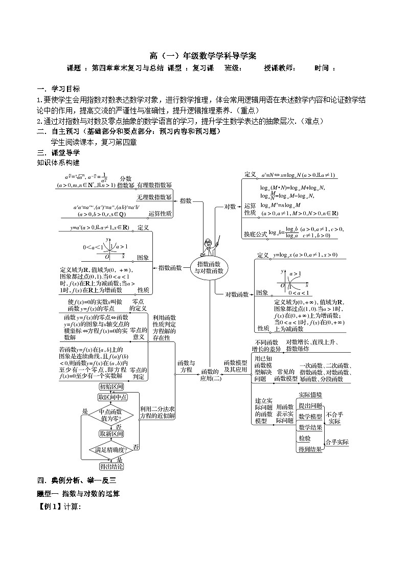 新人教A版 高中数学必修第一册 《第四章章末复习与总结》导学案附答案01