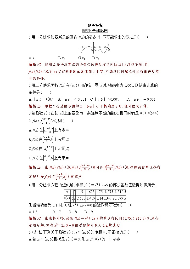 新人教A版 高中数学必修第一册 4.5.2 《用二分法求方程的近似解》专题练习（附答案）01