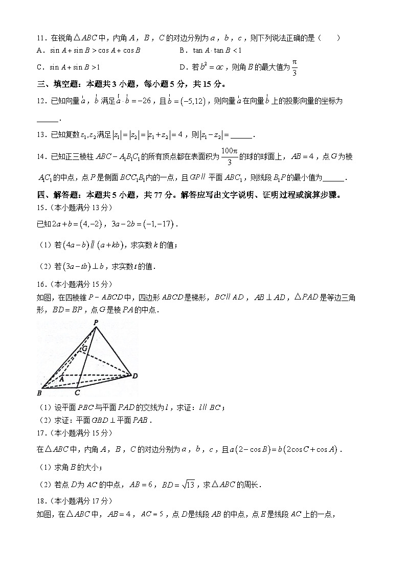 河南省濮阳市新高中创新联盟TOP20名校2023-2024学年高一下学期5月调研考试数学试卷（Word版附解析）03