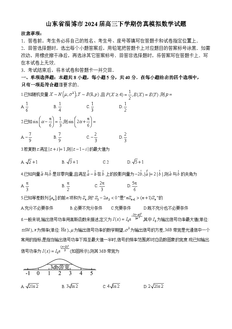 山东省淄博市2024届高三下学期仿真模拟数学试题第1页