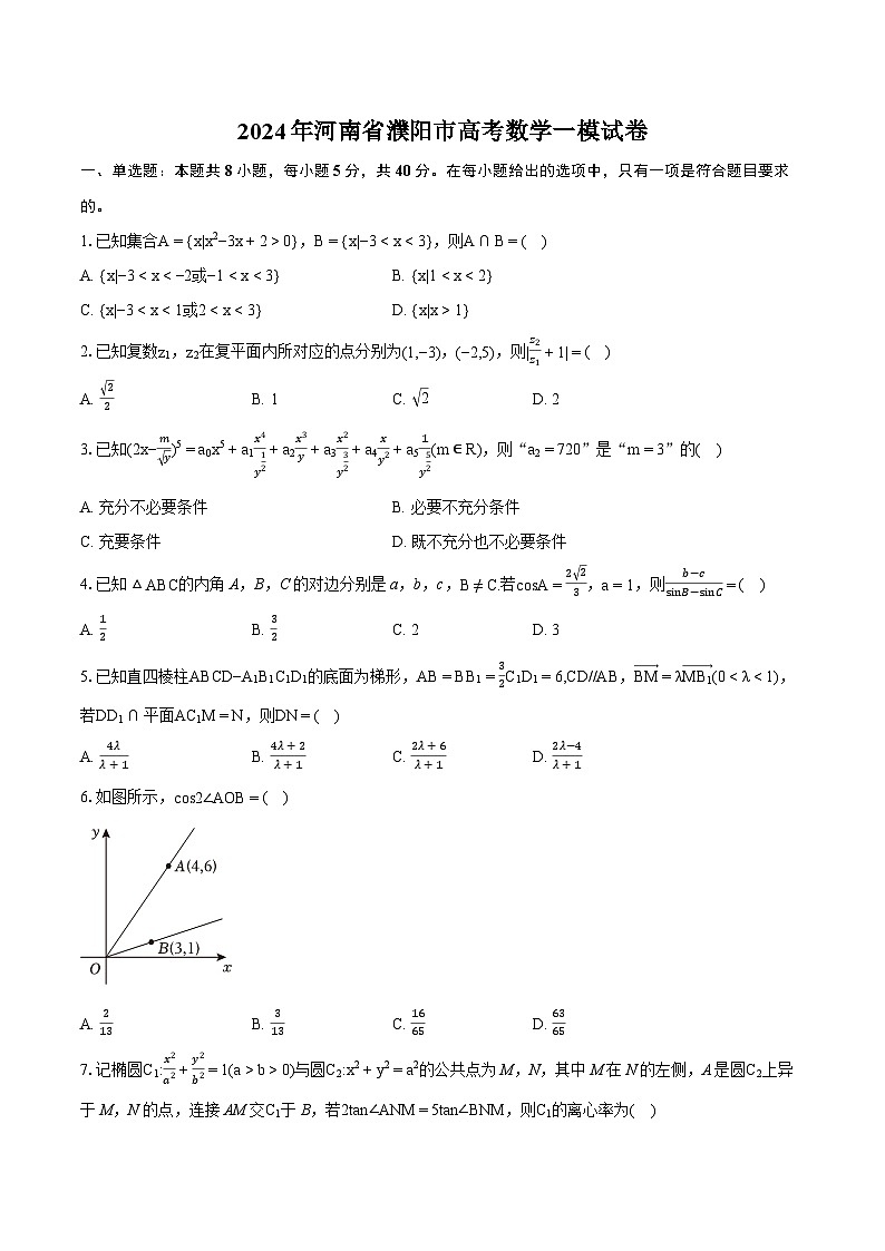 2024年河南省濮阳市高考数学一模试卷（含详细答案解析）01