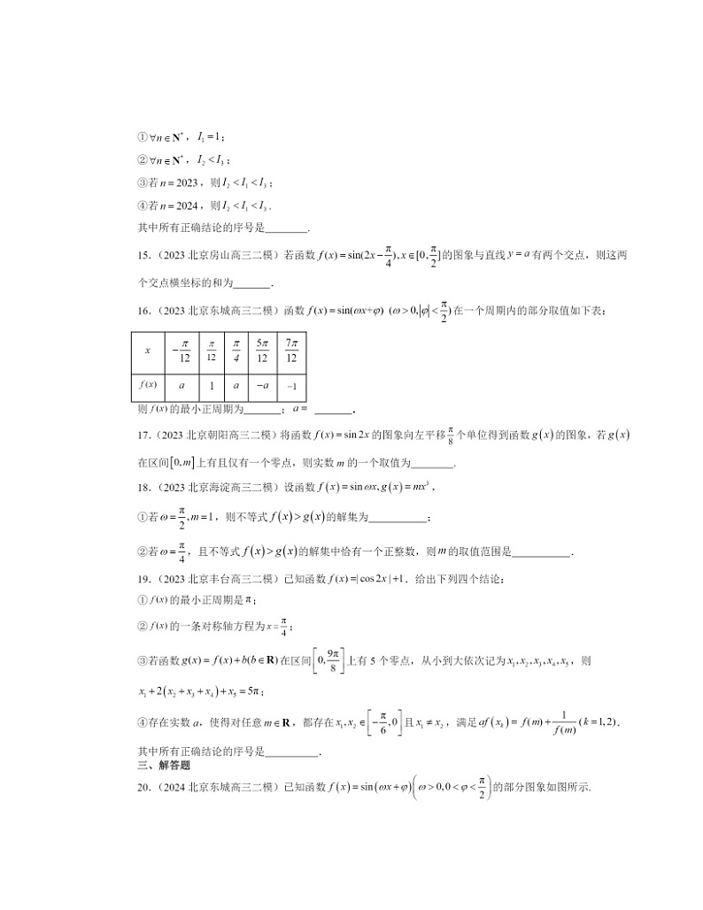 2024北京高三二模数学试题分类汇编：三角函数章节综合（人教B版）03