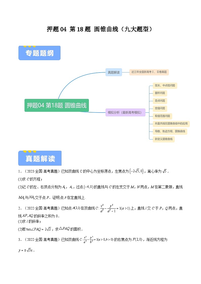 押题04 第18题 圆锥曲线（九大题型）（原卷版）-冲刺2024年高考数学考点押题模拟预测卷（新高考专用）第1页