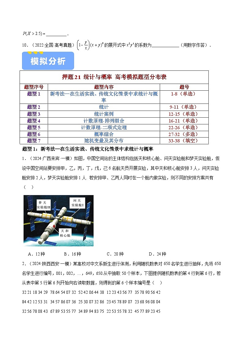 押题21 第1-6、9、12题 统计与概率（七大题型）（原卷版）-冲刺2024年高考数学考点押题模拟预测卷（新高考专用）03