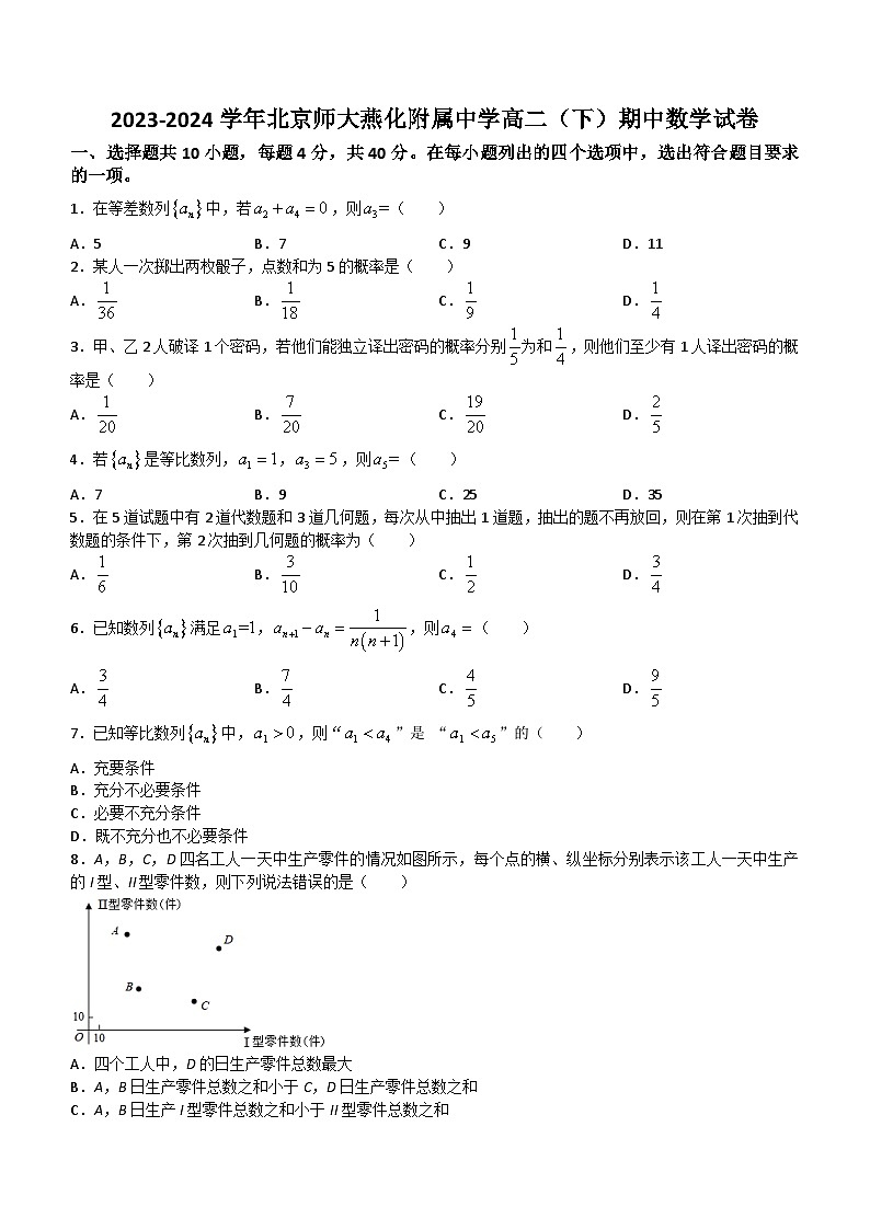 北京市北京师范大学燕化附属中学2023-2024学年高二下学期期中考试数学试卷(含答案)第1页