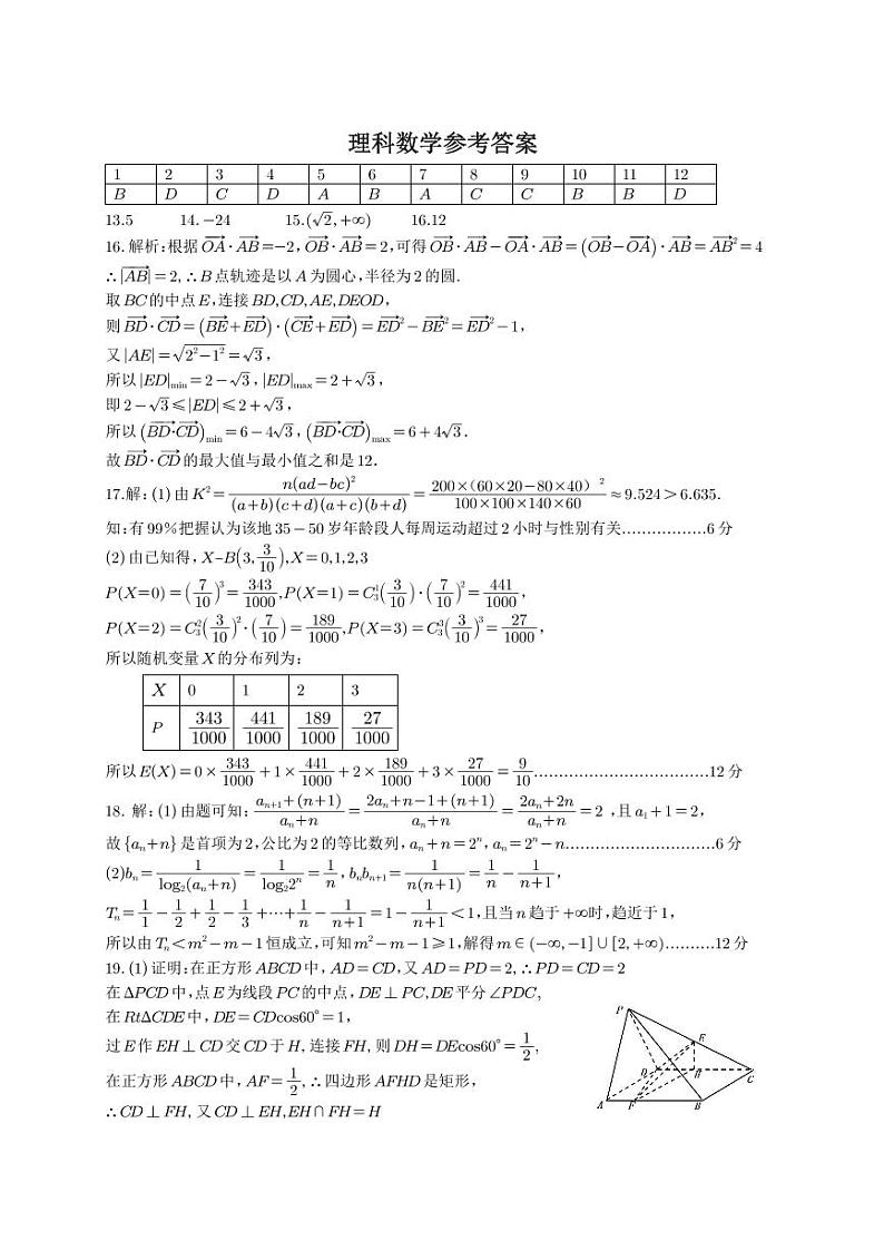 四川省宜宾市普通高中2024届高考适应性考试理科数学试题01