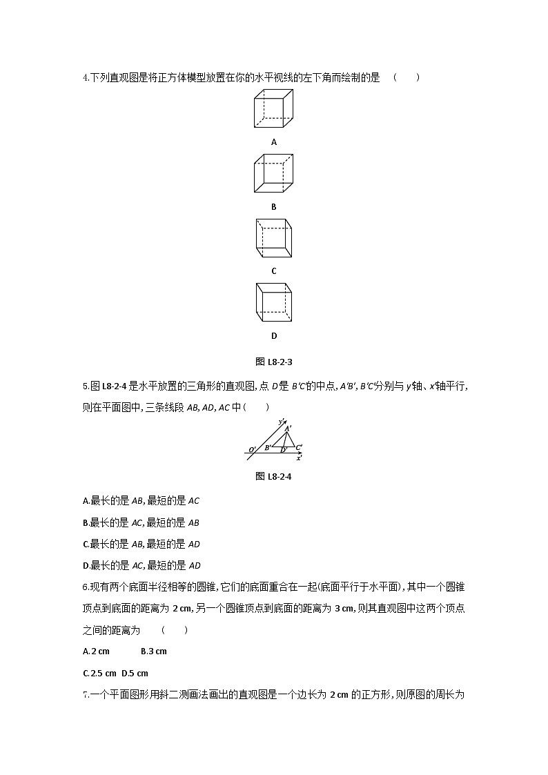 人教版高中数学必修第二册8.2 立体图形的直观图 同步练习(含答案)第2页