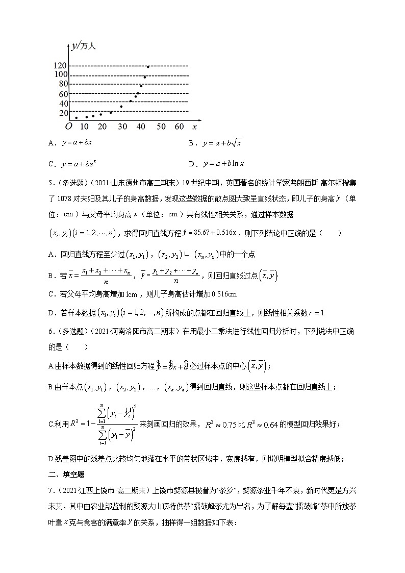 人教版高中数学选择性必修第三册8.2 一元线性回归模型及其应用A组基础同步训练（含解析）第2页