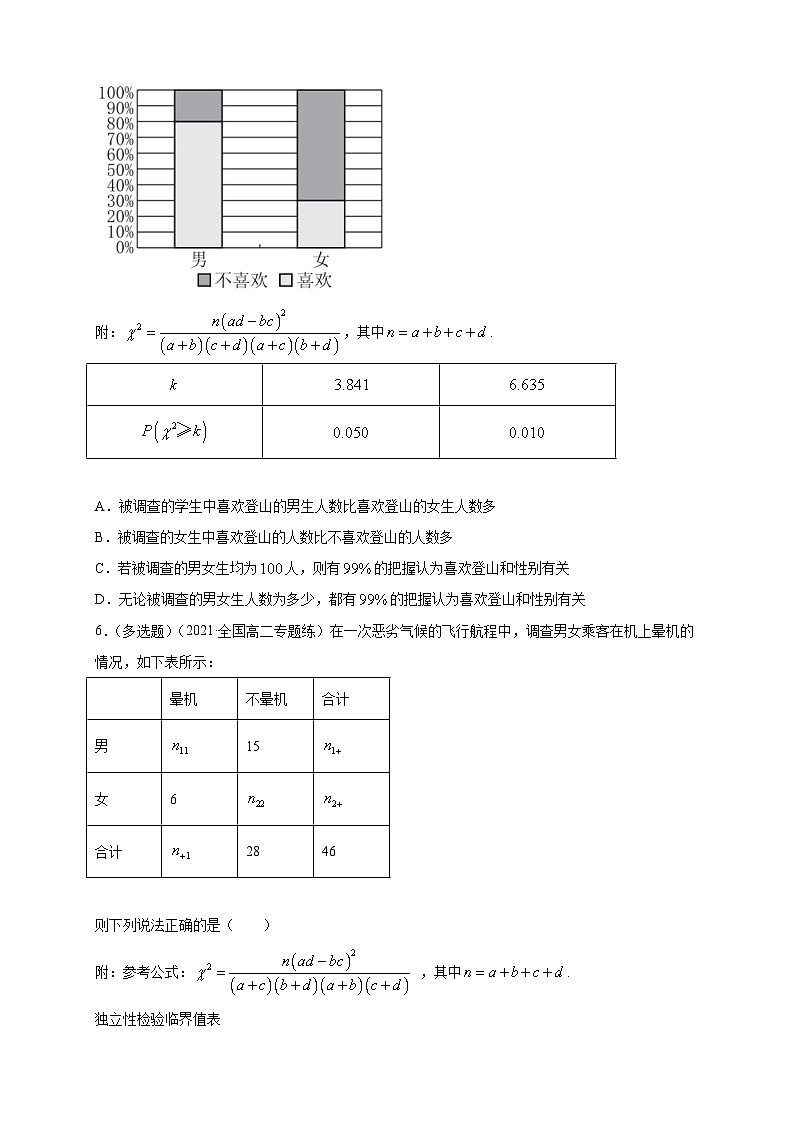 人教版高中数学选择性必修第三册8.3 分类变量与列联表B组能力提高训练（含解析）03