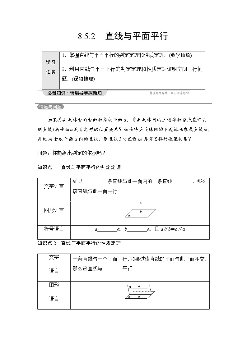 人教A版高中数学必修第二册第8章8-5-2直线与平面平行讲义第1页