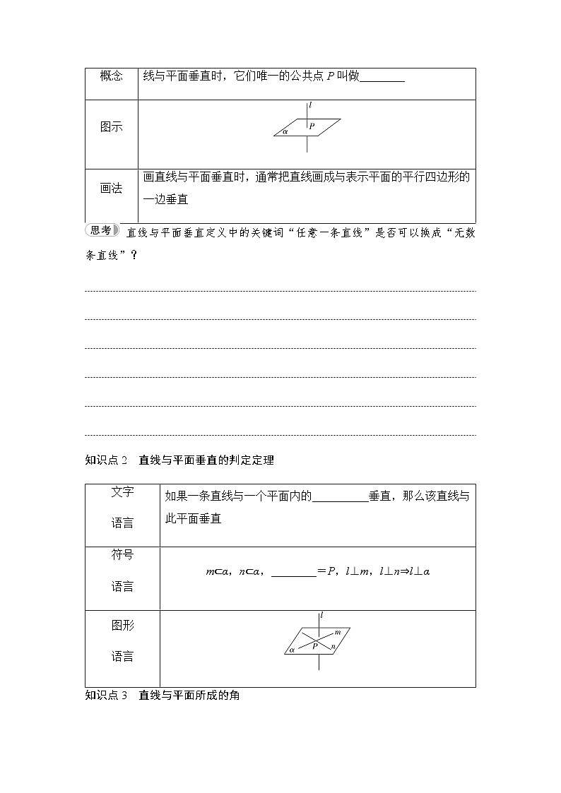 人教A版高中数学必修第二册第8章8-6-2第1课时直线与平面垂直的定义及判定定理讲义02