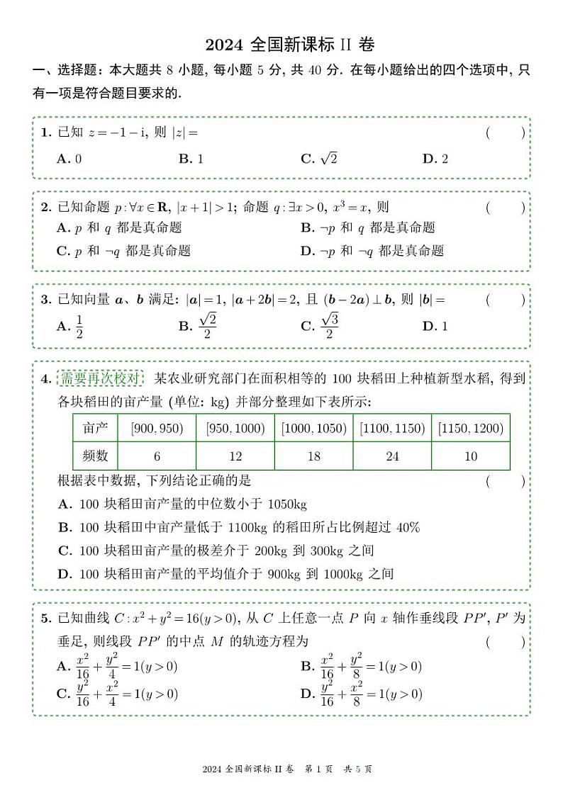 2024全国高考数学Ⅱ卷latex精校V1.1第1页