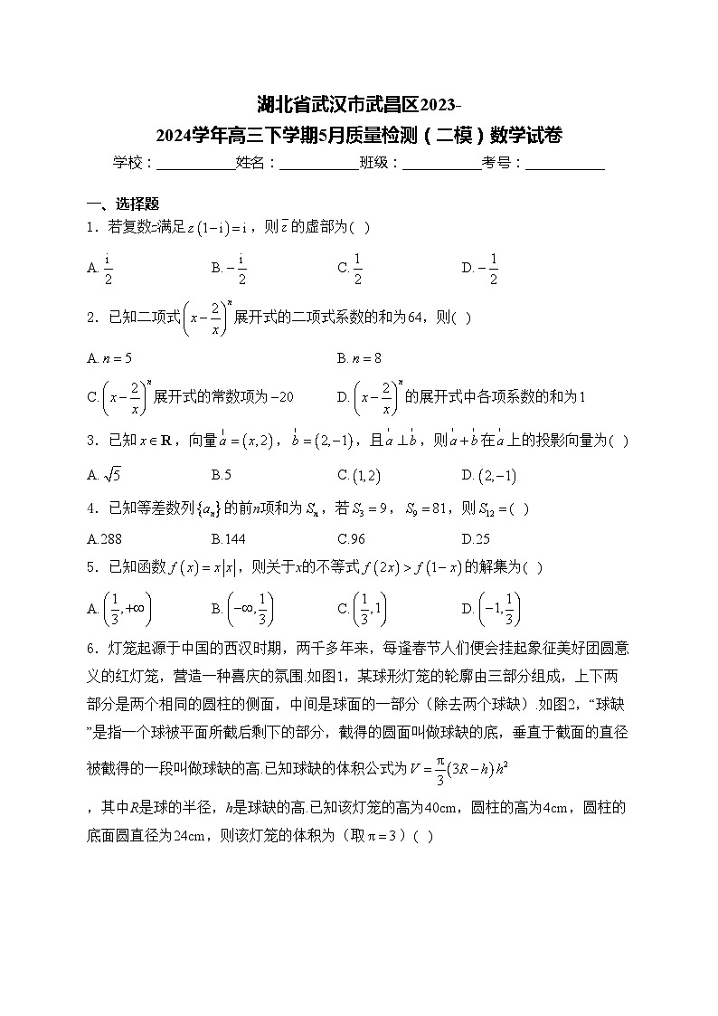 湖北省武汉市武昌区2023-2024学年高三下学期5月质量检测（二模）数学试卷(含答案)01