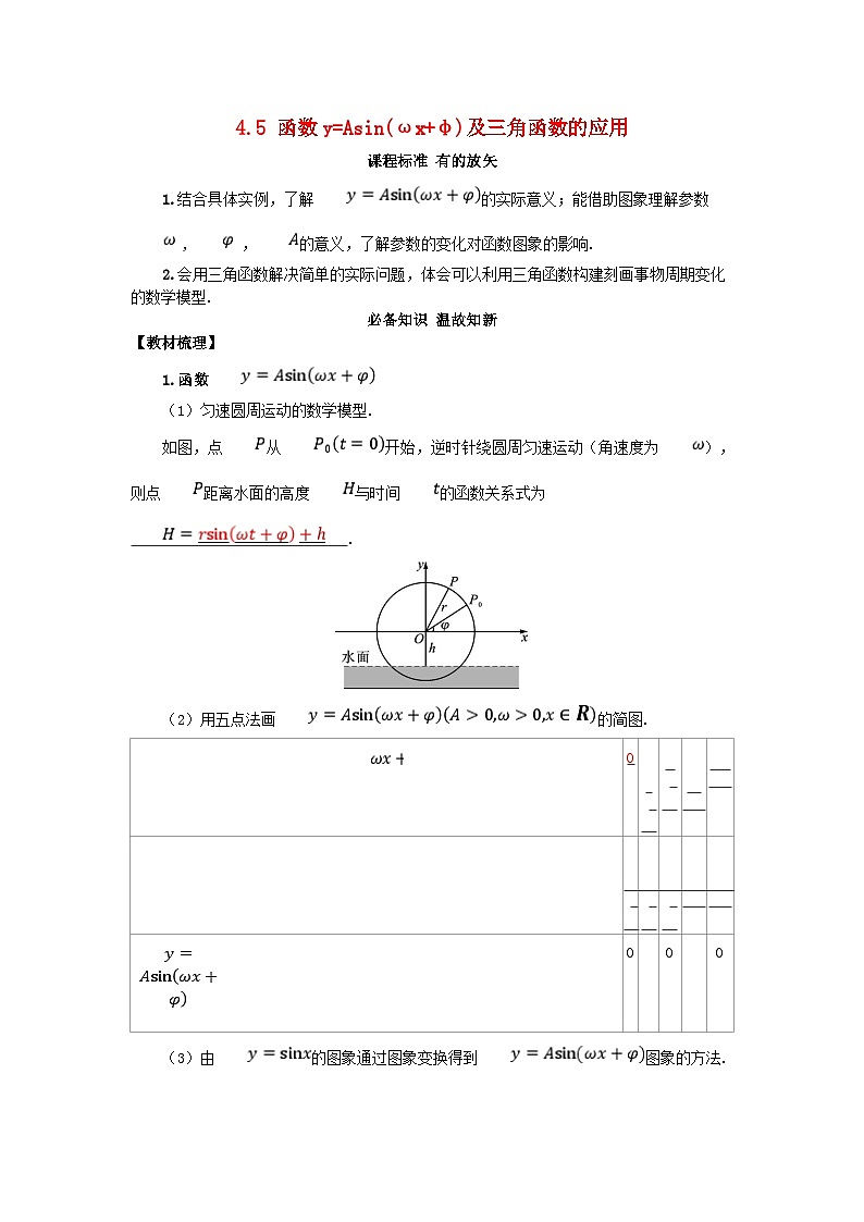 2025高考数学一轮知识必备练习第四章三角函数与解三角形4.5函数y=Asinωx+φ及三角函数的应用第1页