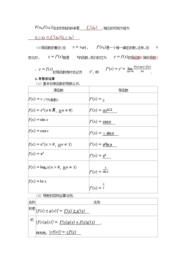 2025高考数学一轮知识必备练习第三章一元函数的导数及其应用3.1导数的概念意义及运算02