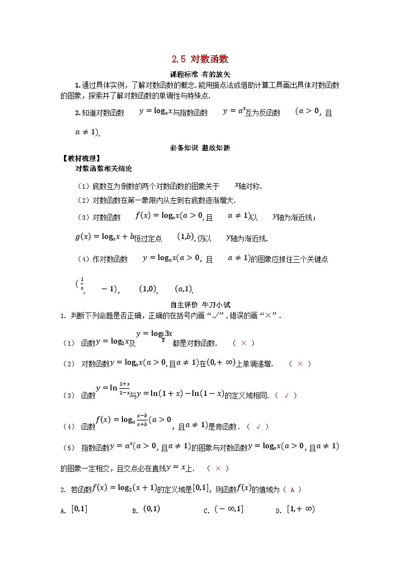 2025高考数学一轮知识必备练习第二章函数2.5对数函数第1页